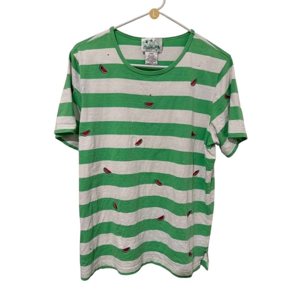 The Quacker Factory 100 % cotton watermelon print shirt. So cute. Size 10